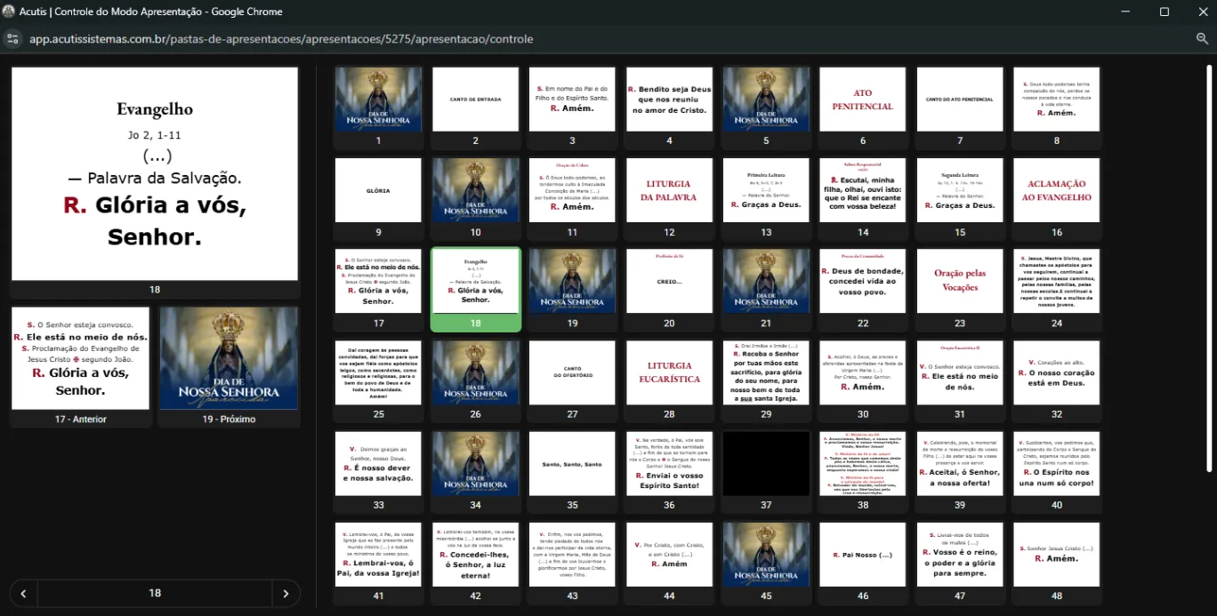 Tela para o passador de slides